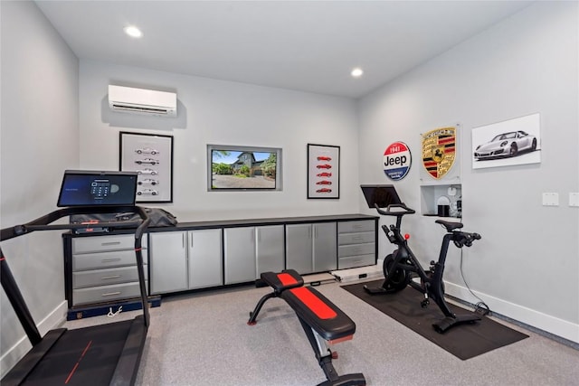 workout area featuring a wall mounted air conditioner