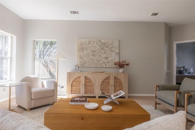 living area with light wood-type flooring