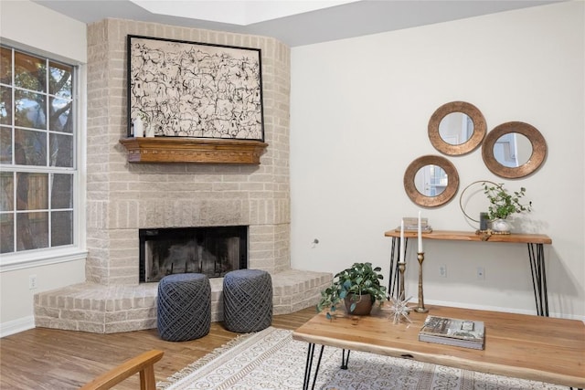 living room featuring a fireplace and hardwood / wood-style floors