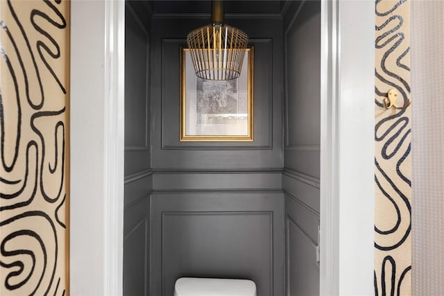 5410 Overbrook Dr, Austin, TX 78723 - bathroom with a decorative wall and a chandelier