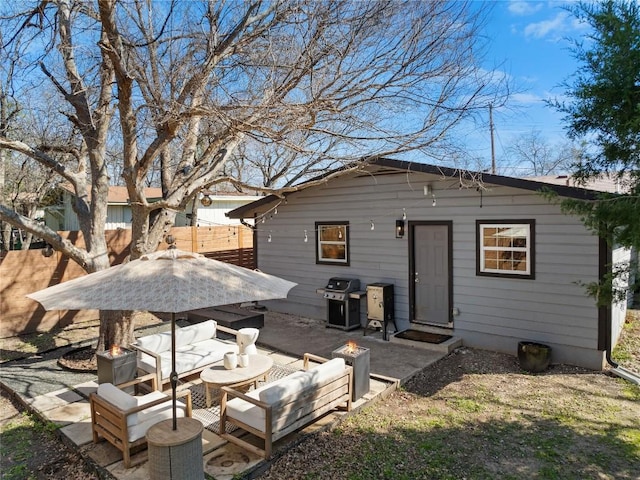 5410 Overbrook Dr, Austin, TX 78723 - rear view of house with an outdoor living space and a patio