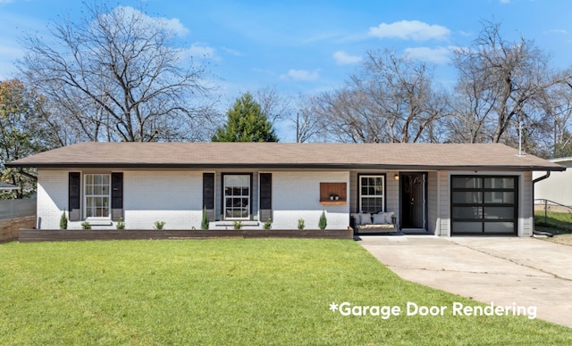 5410 Overbrook Dr, Austin, TX 78723 - ranch-style house featuring a garage, brick siding, concrete driveway, a front yard, and roof with shingles