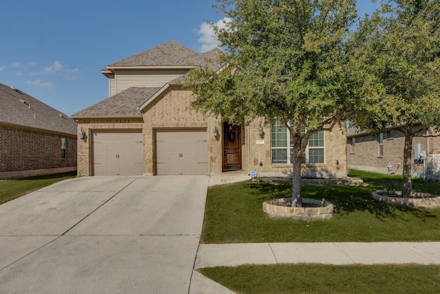 view of front of house with a garage and a front yard