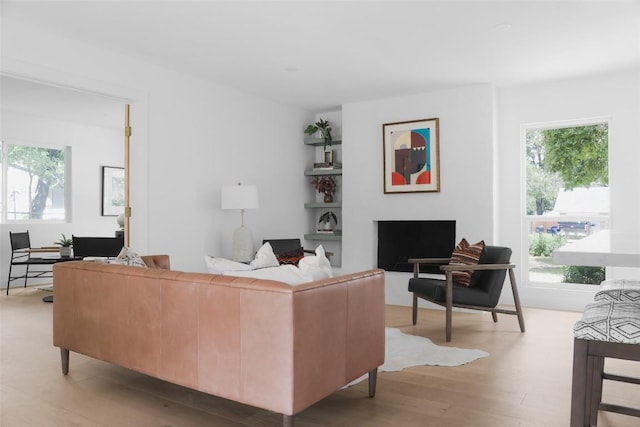 living room with light hardwood / wood-style floors