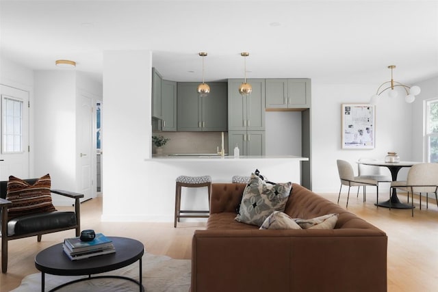 living room with light hardwood / wood-style flooring