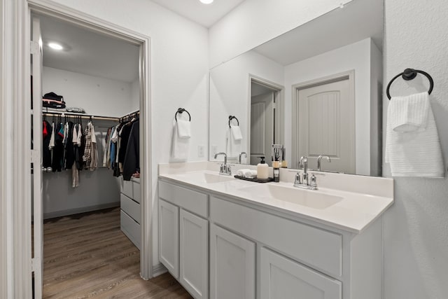 bathroom with vanity and wood-type flooring