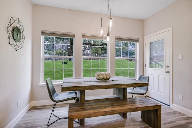 dining space with light hardwood / wood-style floors