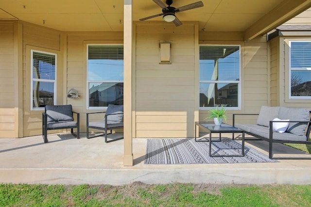 view of patio / terrace featuring an outdoor hangout area and ceiling fan