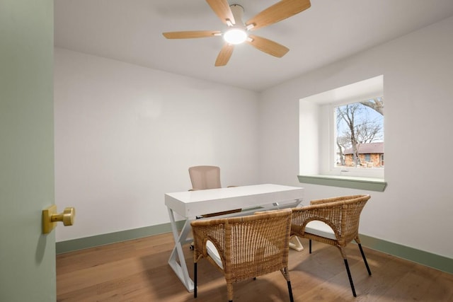 office featuring ceiling fan and wood-type flooring