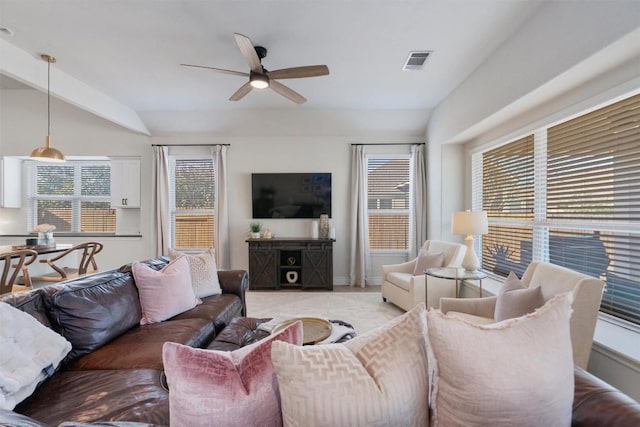 living room with ceiling fan