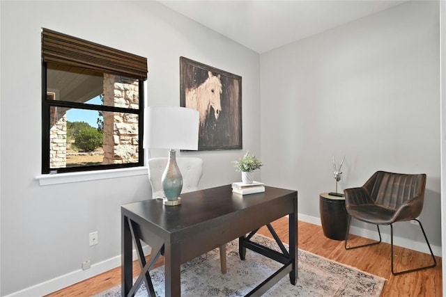 office space featuring wood finished floors and baseboards