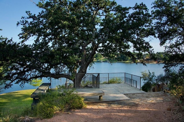 exterior space with a water view