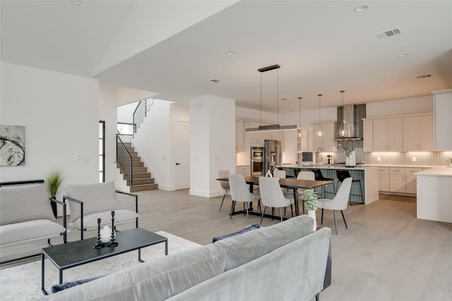 living room with light wood-type flooring