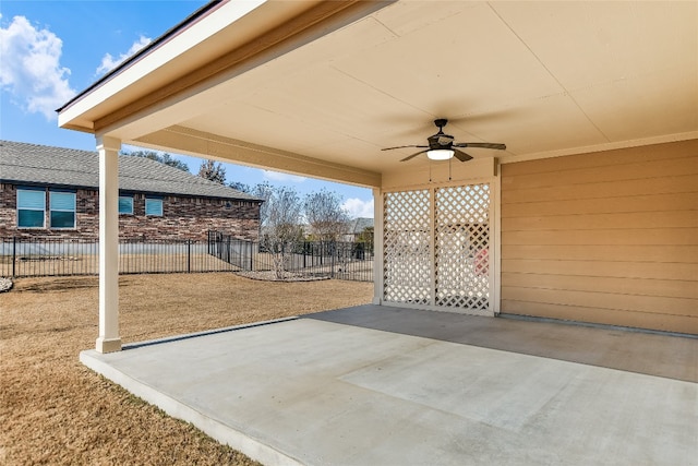 view of patio featuring ceiling fan