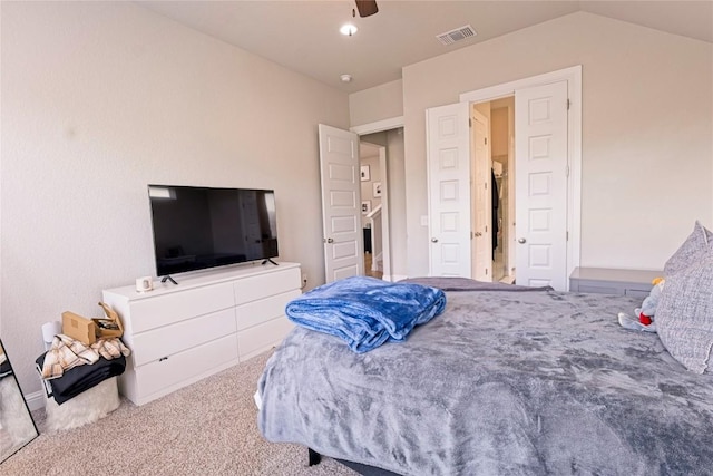 16817 Adoro Dr, Manor, TX 78653 - bedroom with carpet, vaulted ceiling, and ceiling fan