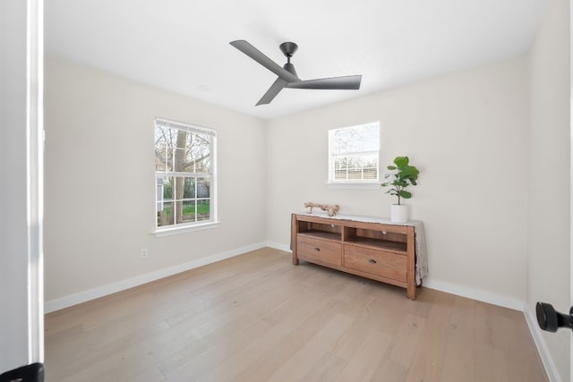 bedroom featuring ceiling fan and light hardwood / wood-style floors