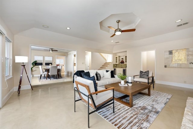 living room with ceiling fan