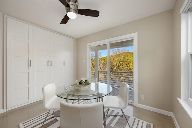 dining area featuring ceiling fan