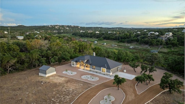 view of aerial view at dusk