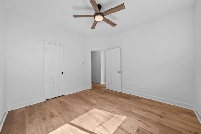 spare room featuring light hardwood / wood-style floors and ceiling fan