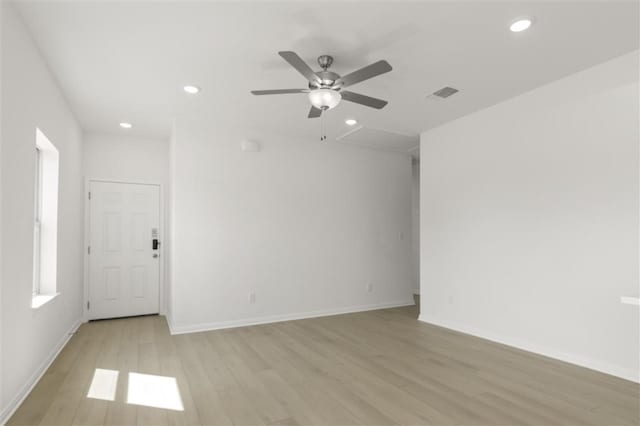 332 Witchhazel Way, San Marcos, TX 78666 - empty room featuring light wood-type flooring, ceiling fan, recessed lighting, and baseboards