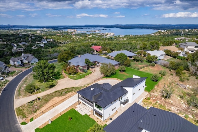 bird's eye view featuring a water view