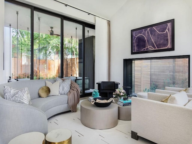 living room featuring vaulted ceiling