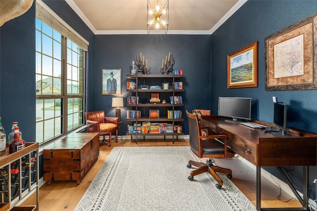 17408 Wildrye Dr, Austin, TX 78738 - office featuring wood finished floors, crown molding, and a textured wall