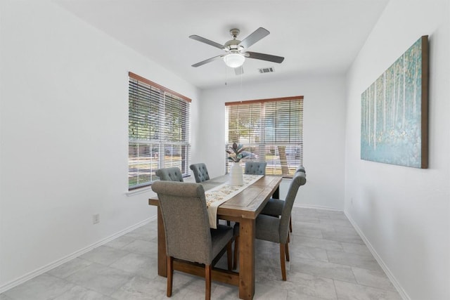 dining space featuring a wealth of natural light and ceiling fan