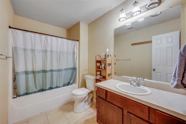 full bathroom with vanity, toilet, and shower / tub combo