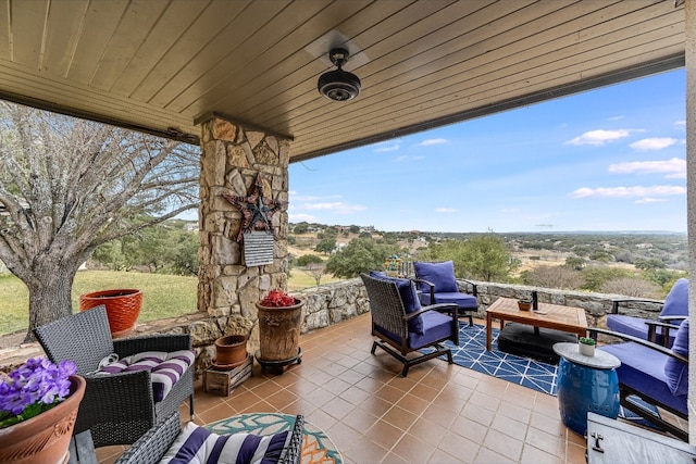 view of patio / terrace featuring an outdoor hangout area and ceiling fan