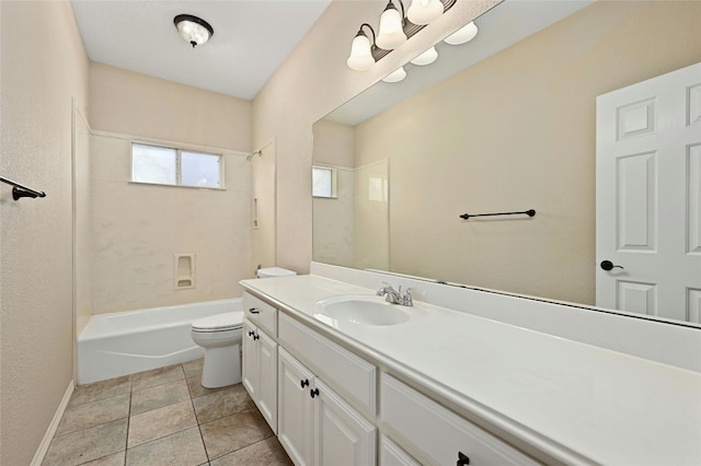 full bathroom with tile patterned flooring, vanity, shower / washtub combination, and toilet