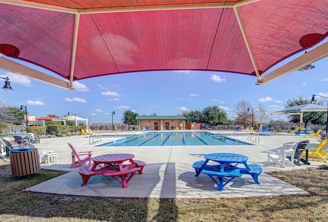 view of swimming pool with a patio