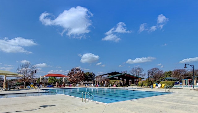 view of swimming pool featuring a patio