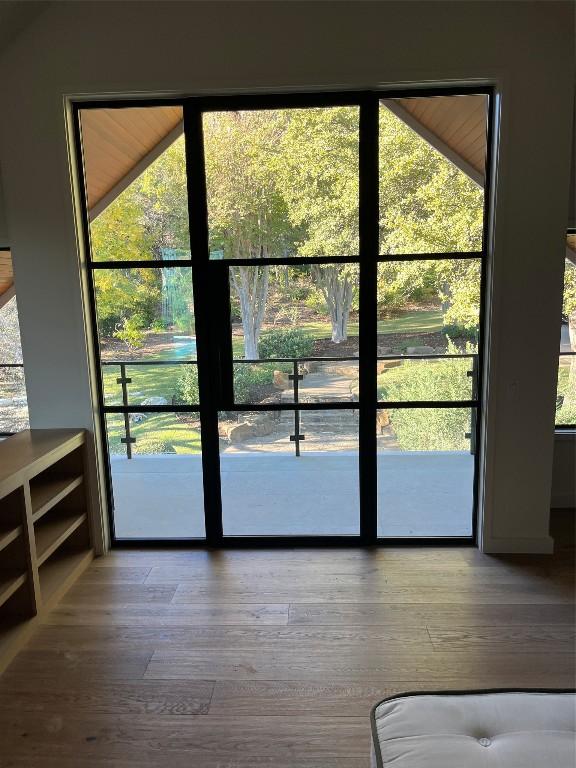 entryway with wood-type flooring