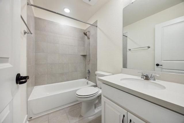 1220 Brassano Pl, Leander, TX 78641 - bathroom featuring vanity, toilet, tile patterned floors, and shower / bath combination