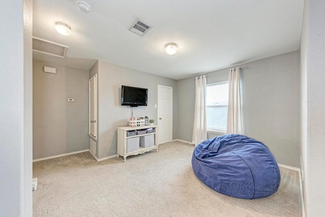 sitting room with light colored carpet