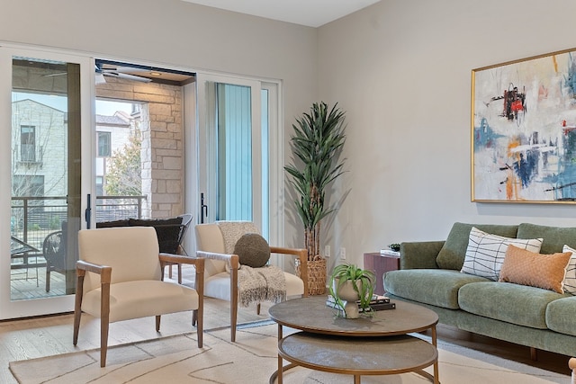 living room with light wood-type flooring