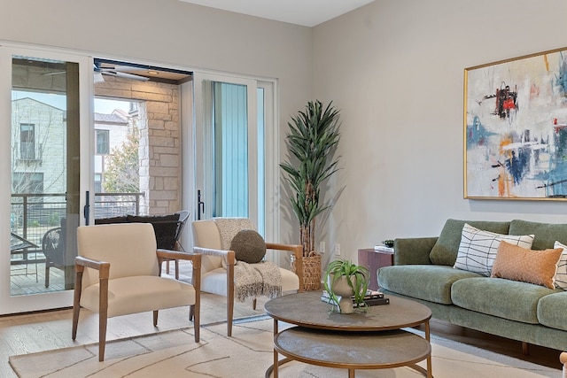 4510 Unity Cir Unit 258, Austin, TX 78731 - living room featuring plenty of natural light, light wood-type flooring, and a ceiling fan