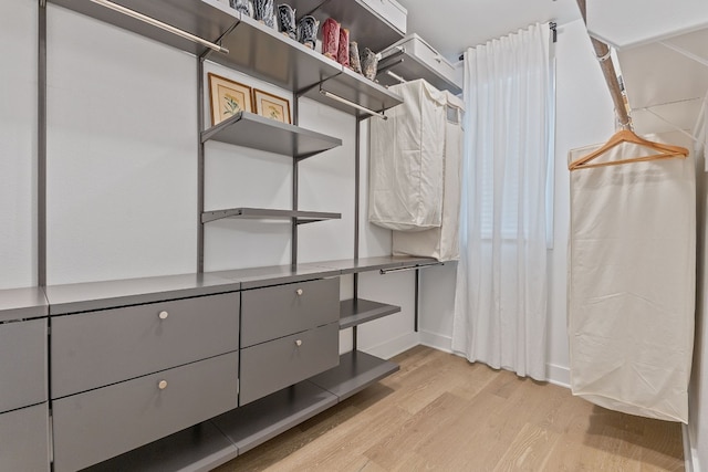 spacious closet with light hardwood / wood-style flooring