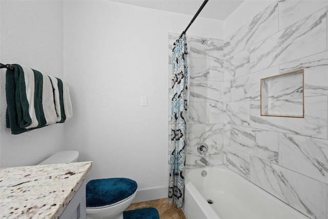 full bathroom featuring vanity, toilet, and shower / bath combo with shower curtain