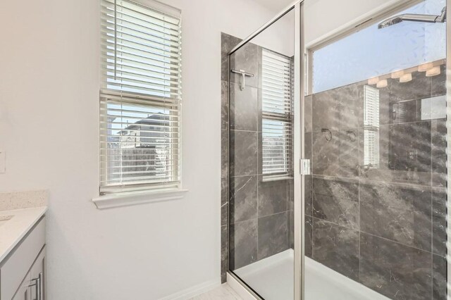 205 Audie Murphy Cir, Leander, TX 78641 - bathroom with vanity, healthy amount of natural light, and a shower stall