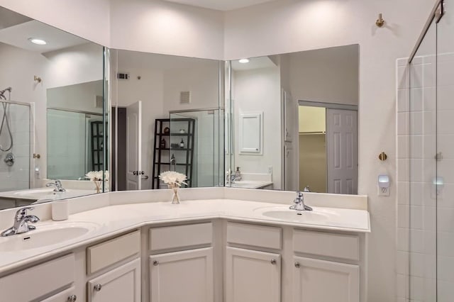 bathroom featuring vanity and walk in shower