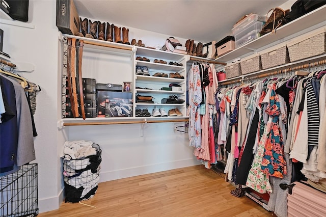 spacious closet with light hardwood / wood-style flooring