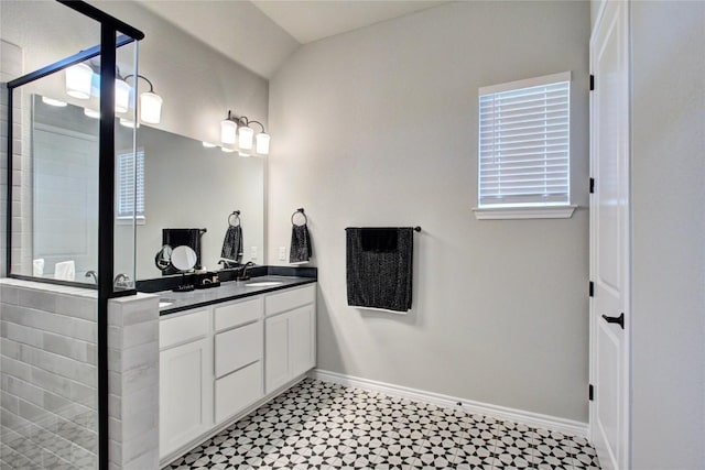 321 Dancing Oak Ln Unit 101, San Marcos, TX 78666 - full bath with double vanity, tile patterned floors, and a tile shower