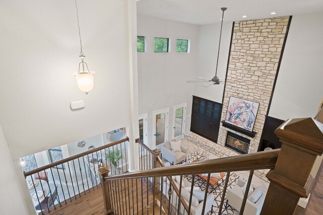 139 Jackrabbit Run, Round Rock, TX 78664 - stairs with a ceiling fan and wood finished floors