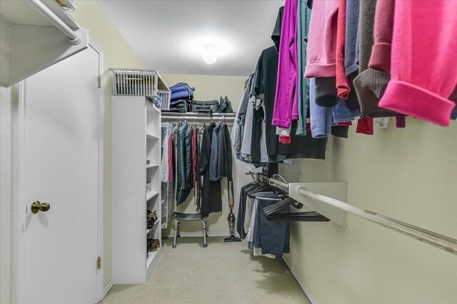 spacious closet featuring light carpet