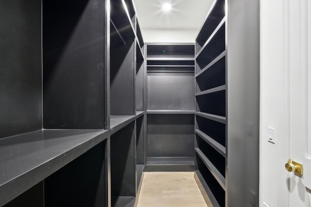 walk in closet with light wood-type flooring