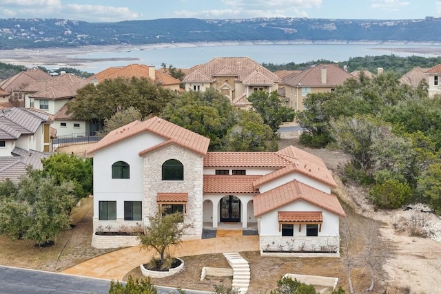 aerial view with a water view