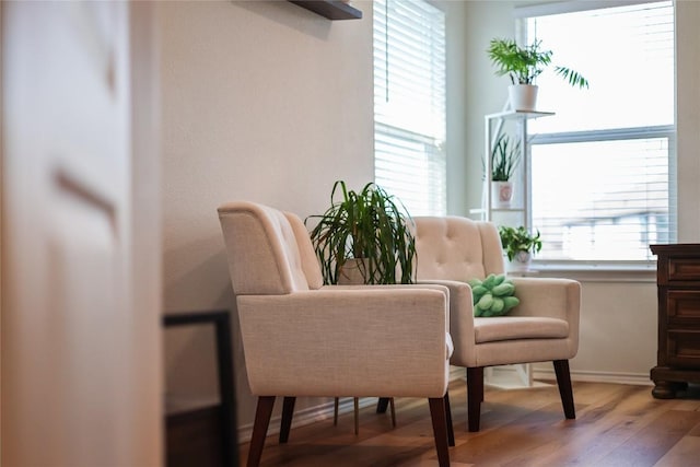 sitting room with hardwood / wood-style floors